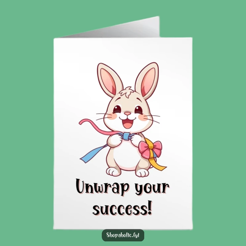 Free Printable Congrats Card: Bunny's Ribbon Excitement, Hilarious Downloadable Joy!