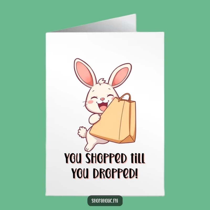 Free Printable Congrats Card: Bunny Shopping Bag Downloadable Fun Gift