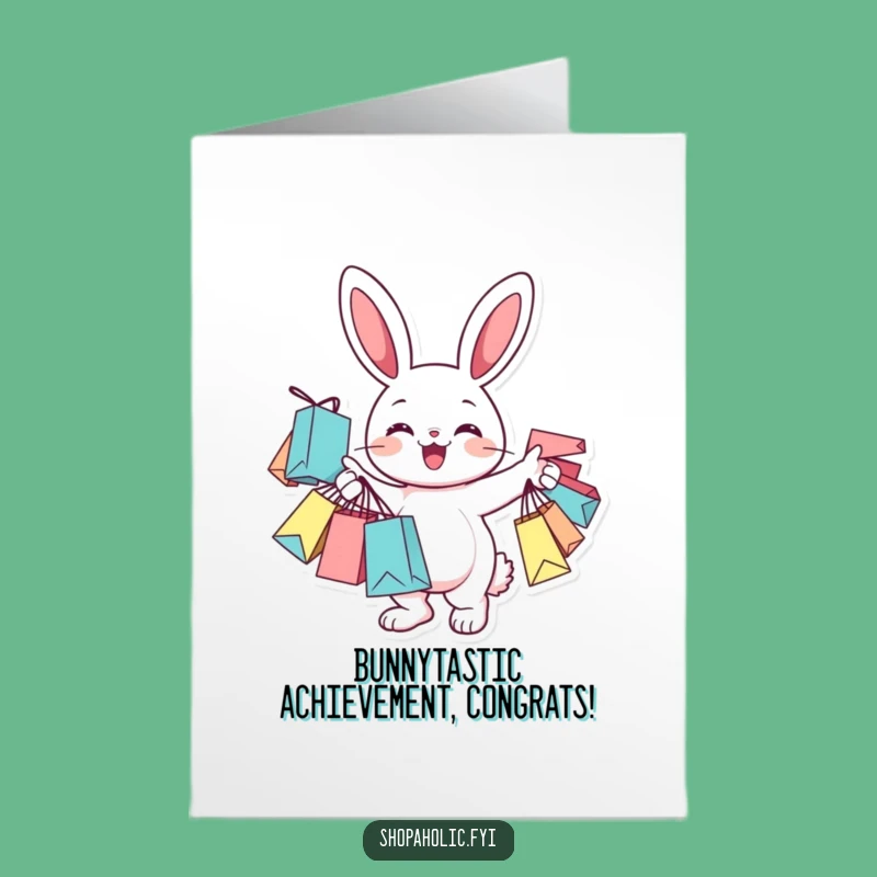 Free Printable Congrats Card: Bunny Shopping Success, Funny Download