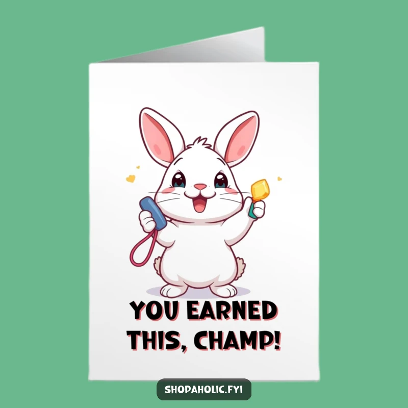 Free Printable Congrats Card: Funny Rabbit's New Accessory Win, Downloadable Celebration Gift