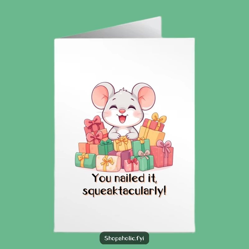 Free Printable Mouse Congrats Card: Giggling Gift Pile Downloadable Celebration Humor