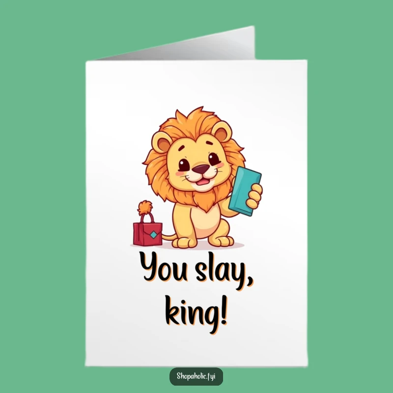 Funny Free Printable Congrats Card: Proud Lion's Shopping Spree Success