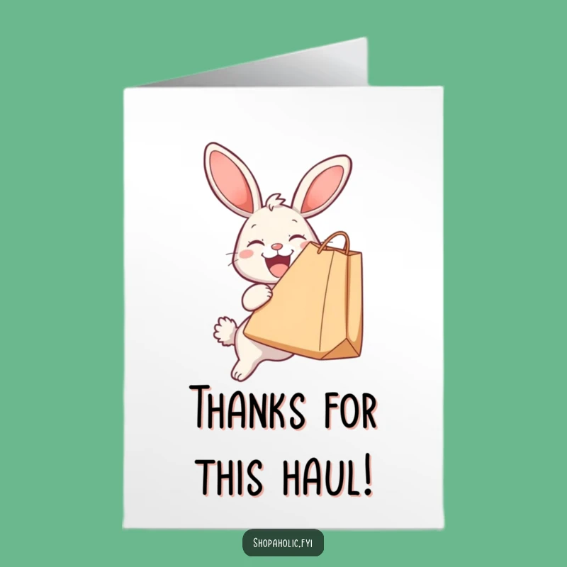 Free Printable Thank You Card: Bunny Shopping Bag Downloadable Humorous Gift