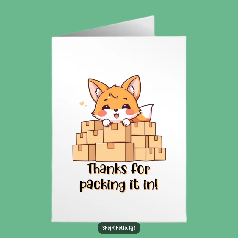 Free Printable Thank You Card: Fox Behind Boxes, Humorous
