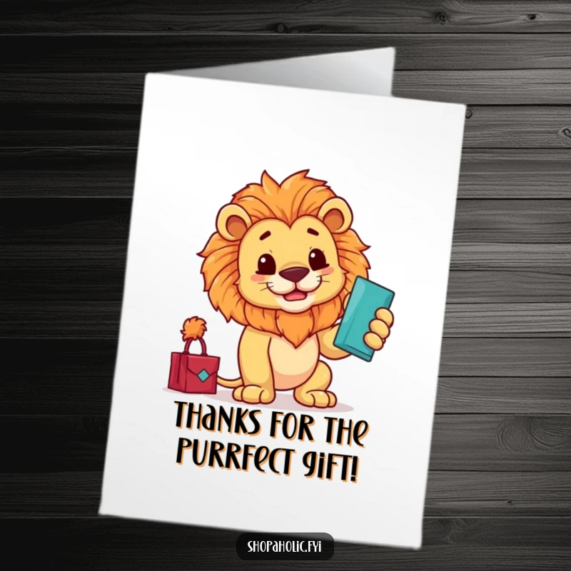 Funny Free Printable Thank You Card: A proud lion admires his fabulous recent purchase with a stylish flourish.