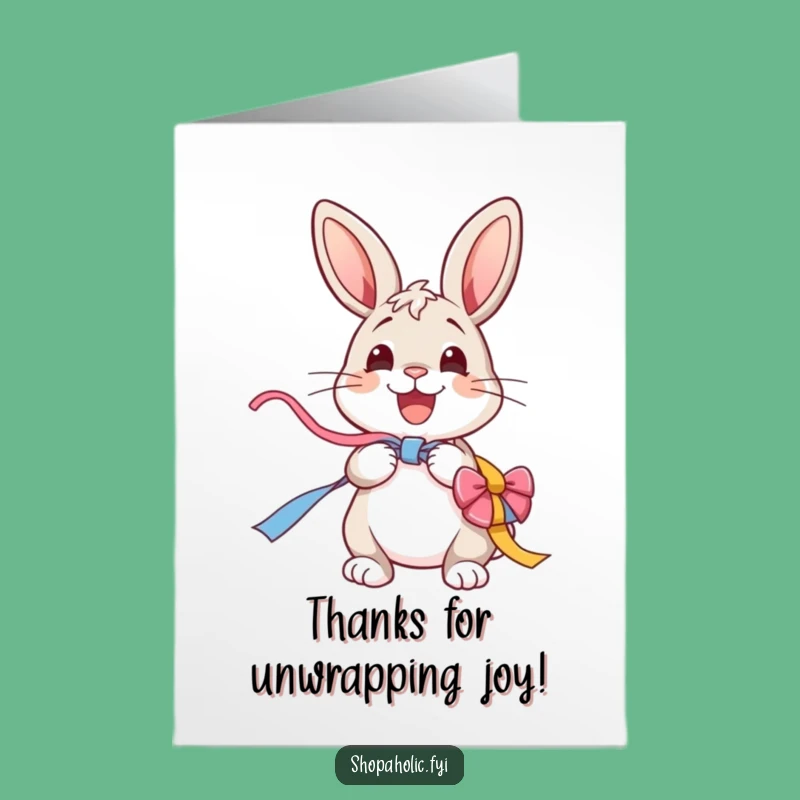 Free Printable Thank You Card: Bunny's Ribbon Gratitude, Funny Downloadable Thanks!