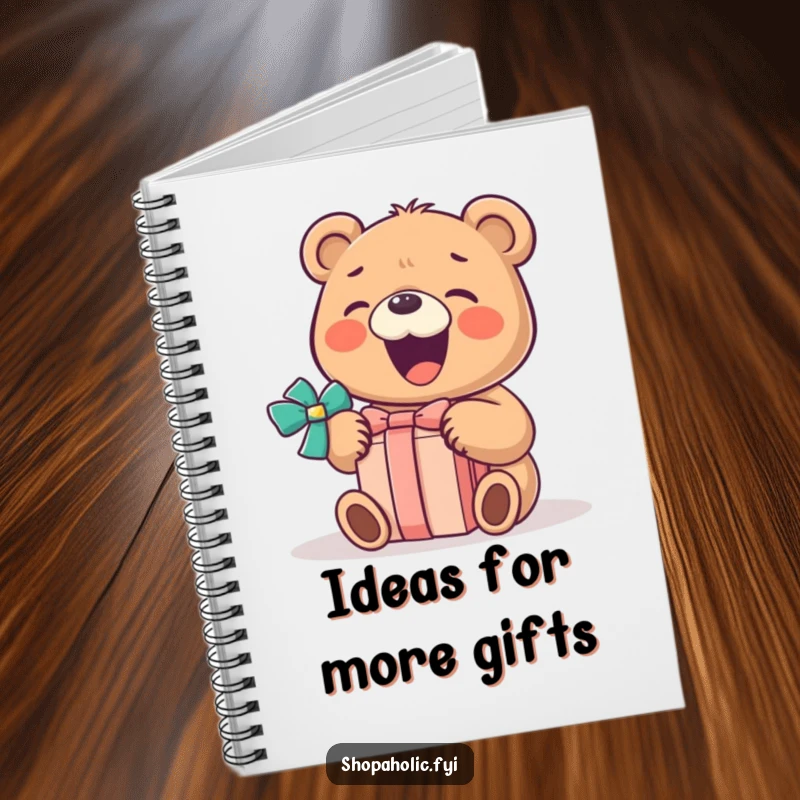 Funny Bear Notebook: A gleeful bear opens a present with a huge smile on this funny notebook, perfect for writing.