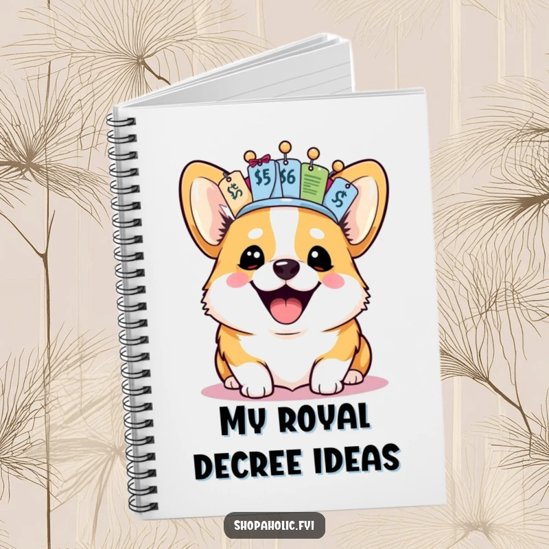 Funny Corgi Notebook: A joyful corgi with a price tag crown adorns this funny notebook, perfect for jotting down ideas.