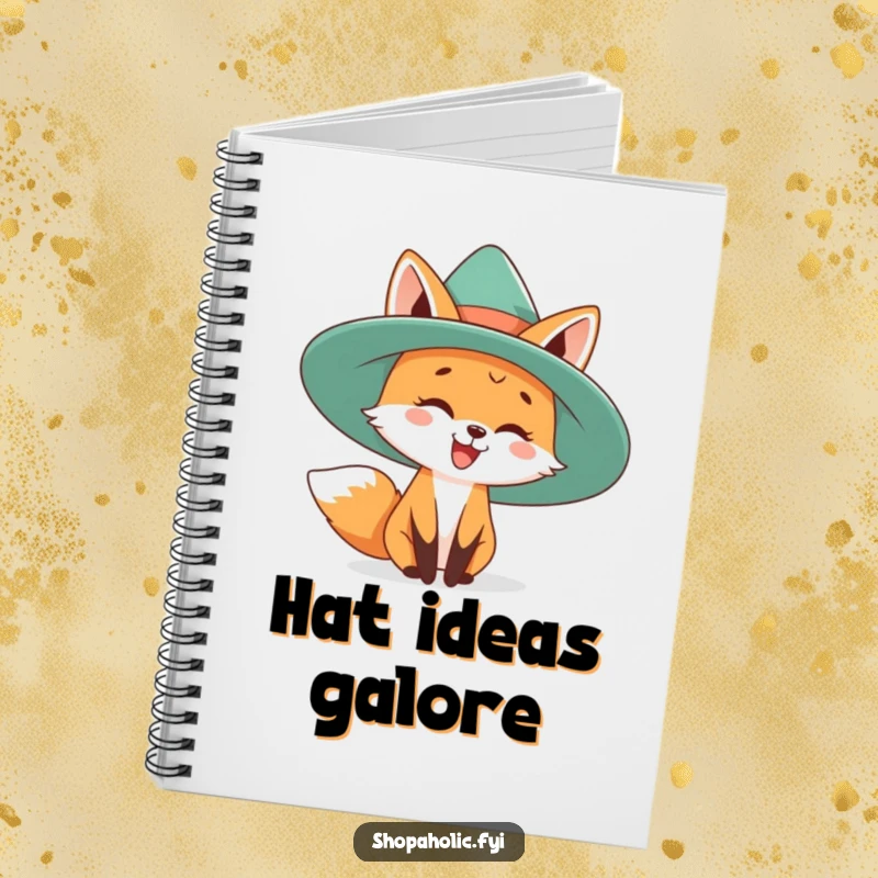 Funny notebook featuring a happy fox playfully wearing a giant, stylish hat. Perfect for notes and sketches.