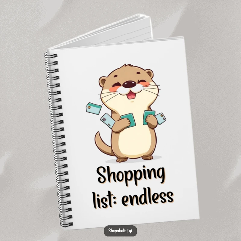Funny Otter Notebook: Cheerful otter juggling credit cards with a mischievous glint, perfect for financial notes and doodles.