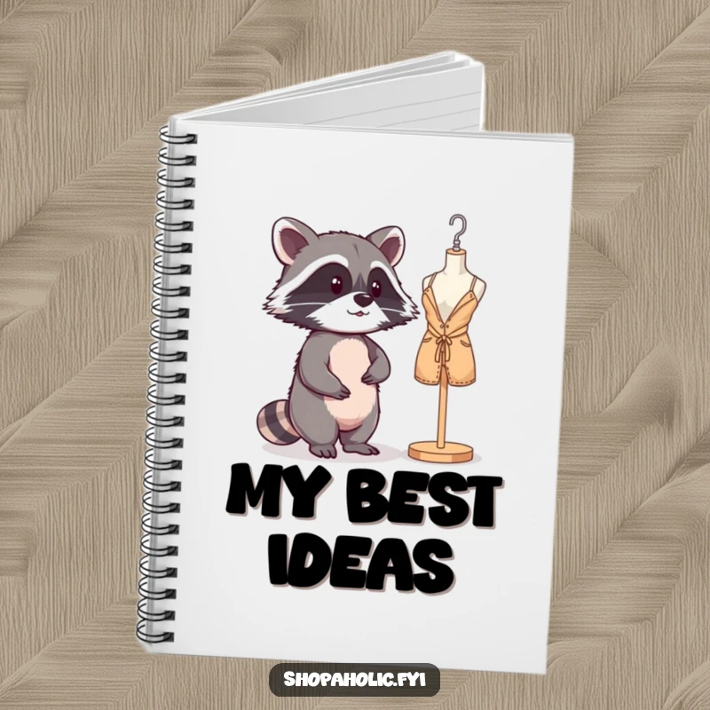 Funny Raccoon Mannequin Notebook: A mischievous raccoon admiring its reflection, perfect for jotting down sassy ideas. Stylish and organized.