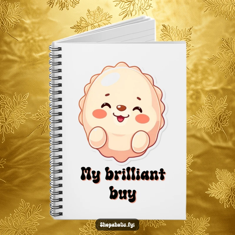 Funny seal notebook, winking and smiling while presenting a shiny purchase, perfect for jotting notes, a gift.