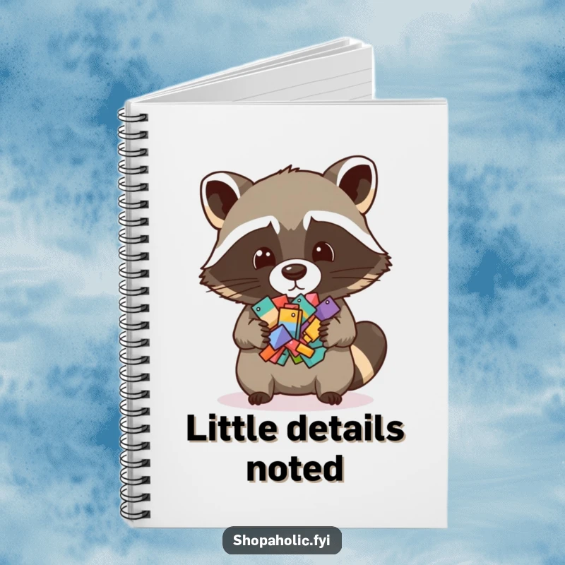 Funny notebook with a raccoon holding a pile of tiny items, perfect for documenting collections and jotting down ideas.