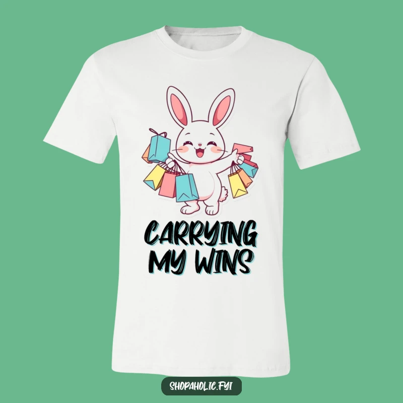 Funny Bunny Shopper T-Shirt: Cheerful Character Shopping Design, Perfect Gift