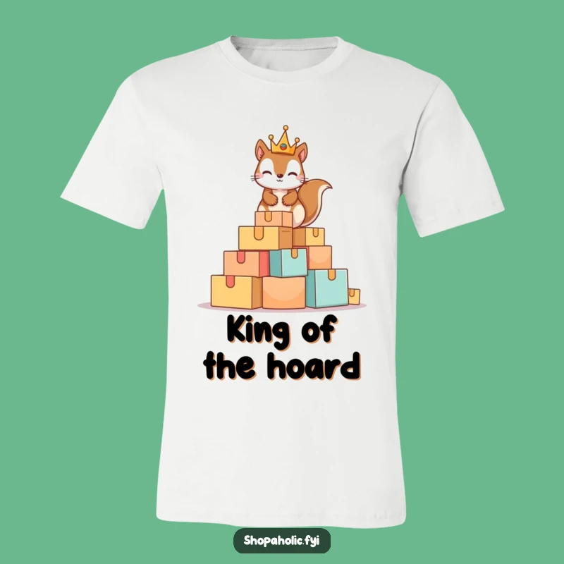 Funny Squirrel King Tee: Mischievous Crowned Rodent Cardboard Mountain T-Shirt Gift
