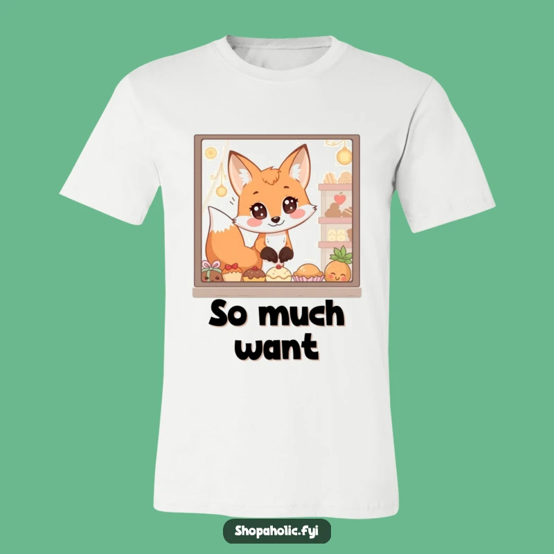 Funny Fox Shirt: Wide-eyed fox eyeing treats, a humorous apparel gift for foodies.