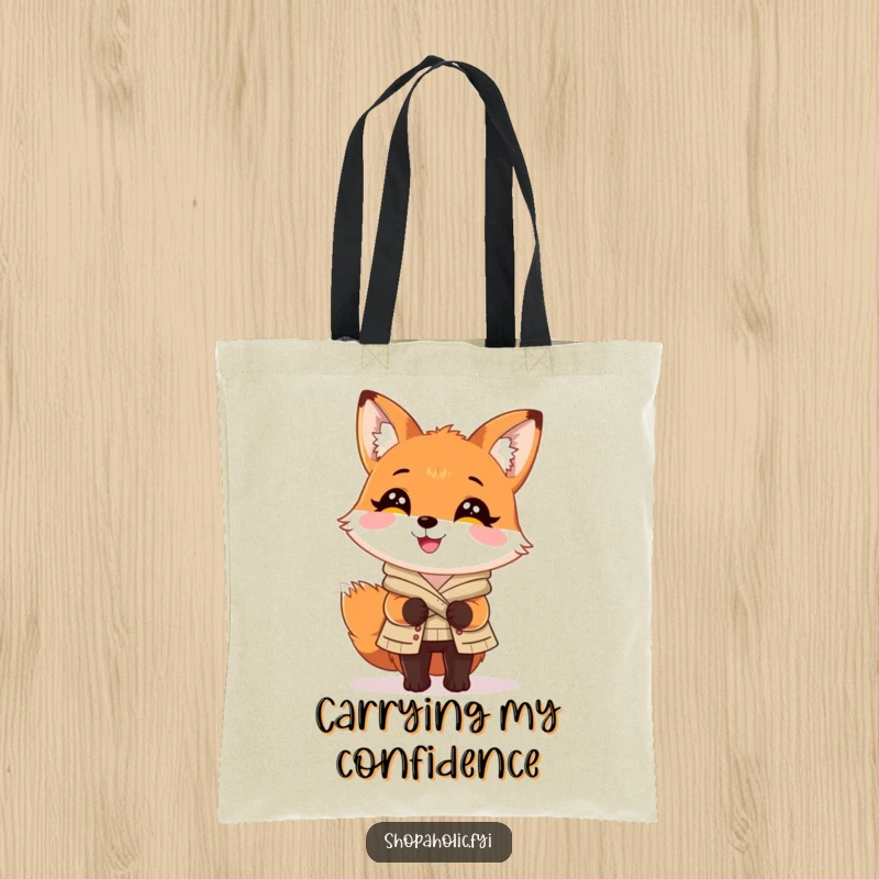 Funny Fox Tote Bag: Charming fox looking delighted with a perfectlychosen outfit, stylish bag for fashion enthusiasts.