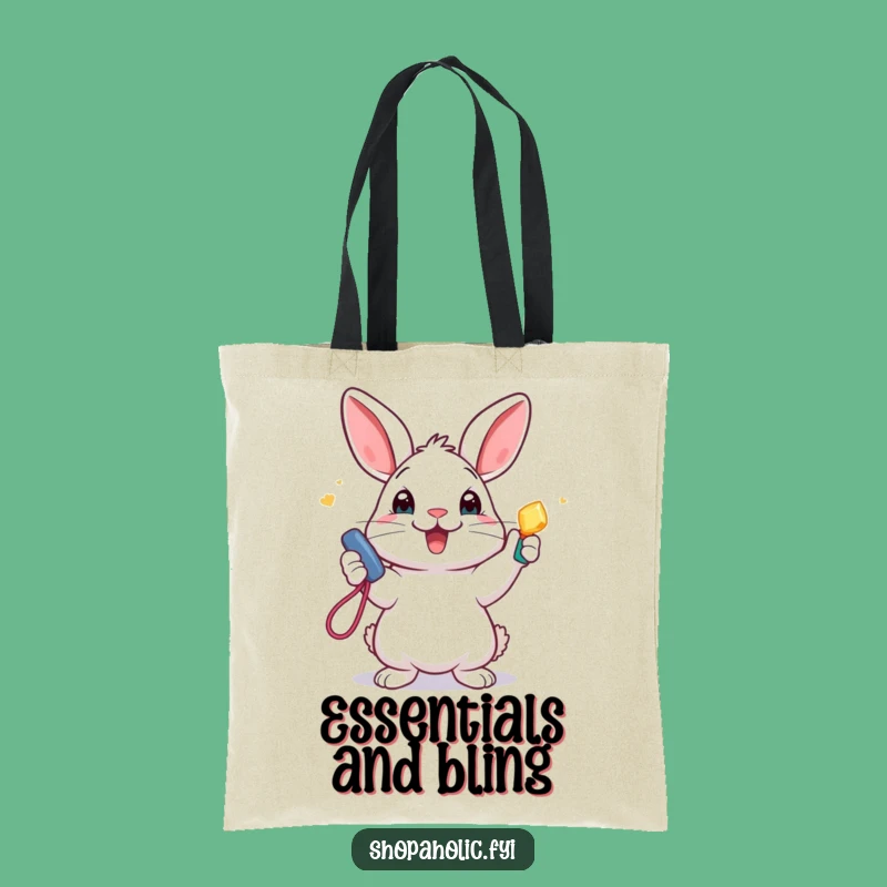 Funny Rabbit Tote Bag: Spacious bag with excited bunny and new accessory, a practical gift.